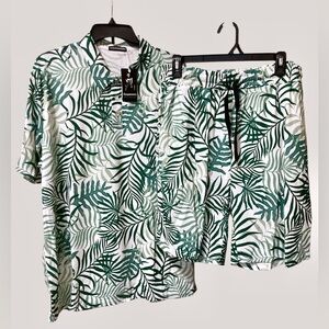Hawaiian Polo Shirt & Shorts Men's XL Comfy Lounge Leaf Cruise Vacation Set